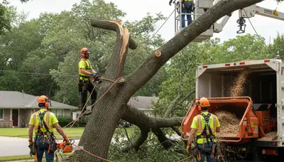 Emergency tree removal crew in Milwaukee, WI handling storm-damaged tree service