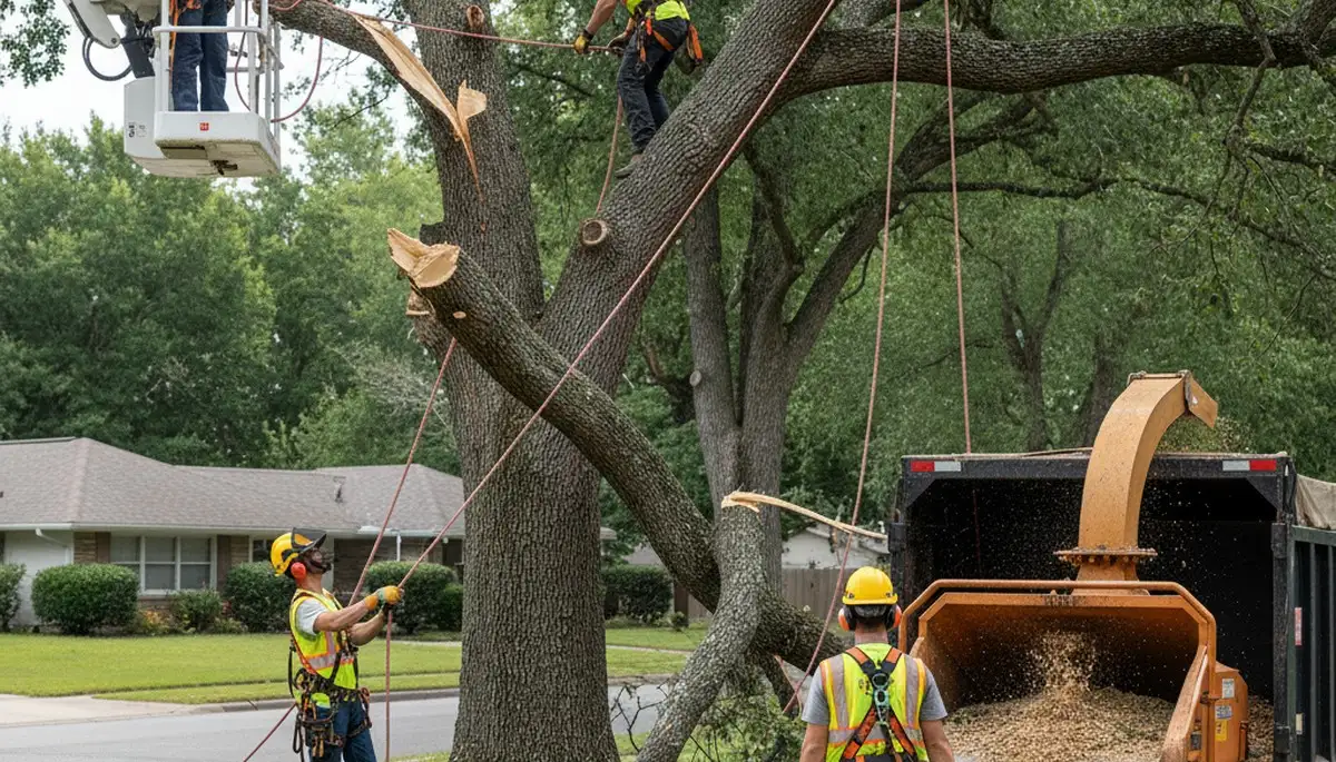 Emergency tree service crew removing storm-damaged trees in Milwaukee, WI