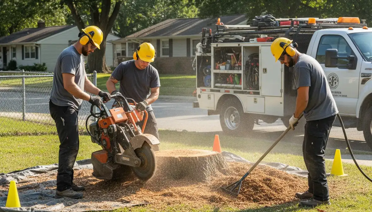 Milwaukee, WI stump removal service clearing a tree stump from a residential yard