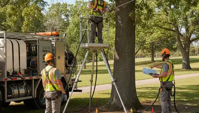 Professional arborist fertilizing trees in Milwaukee, WI for healthier growth and root support