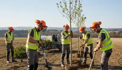Milwaukee, WI tree planting crew installing a young tree for healthy landscape growth