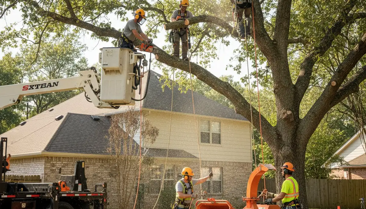 Milwaukee, WI tree removal crew safely removing a hazardous tree for a local home
