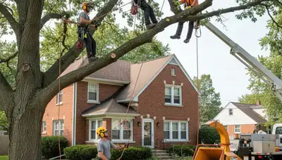 Milwaukee, WI tree service crew removing a hazardous tree for a residential property