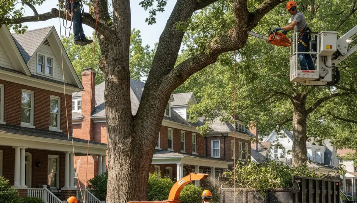 Tree service crew in Milwaukee, WI removing a tree for safe property protection