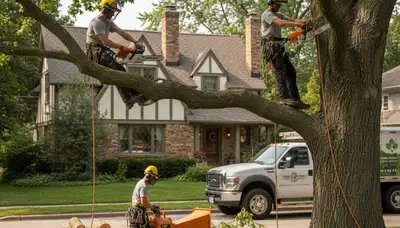 Milwaukee, WI tree service crew removing a tree for safe residential property cleanup
