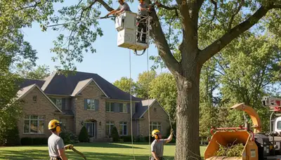 Milwaukee WI tree service crew removing a tree on a residential property