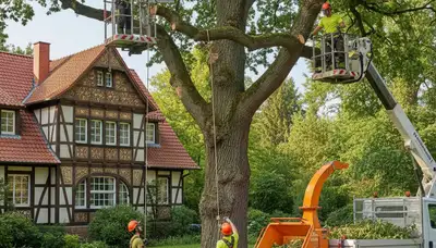 Tree service crew performing safe tree removal in Milwaukee, WI
