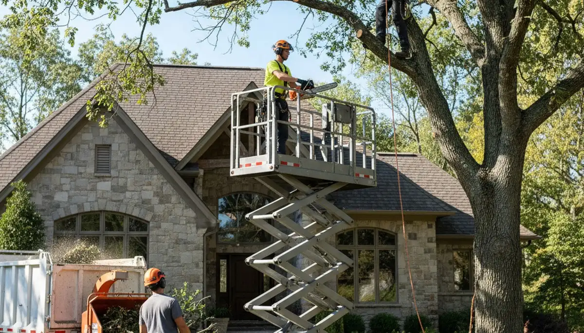 Milwaukee, WI tree service crew removing a hazardous tree for safe property clearance