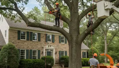 Milwaukee, WI tree service crew removing a tree on a residential property