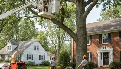 Milwaukee, WI tree service crew removing a tree with professional equipment