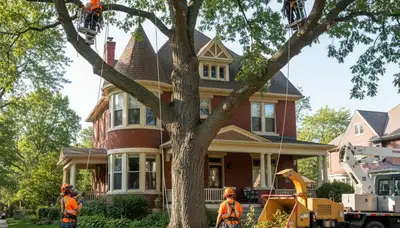 Tree service crew in Milwaukee, WI performing professional tree removal and trimming